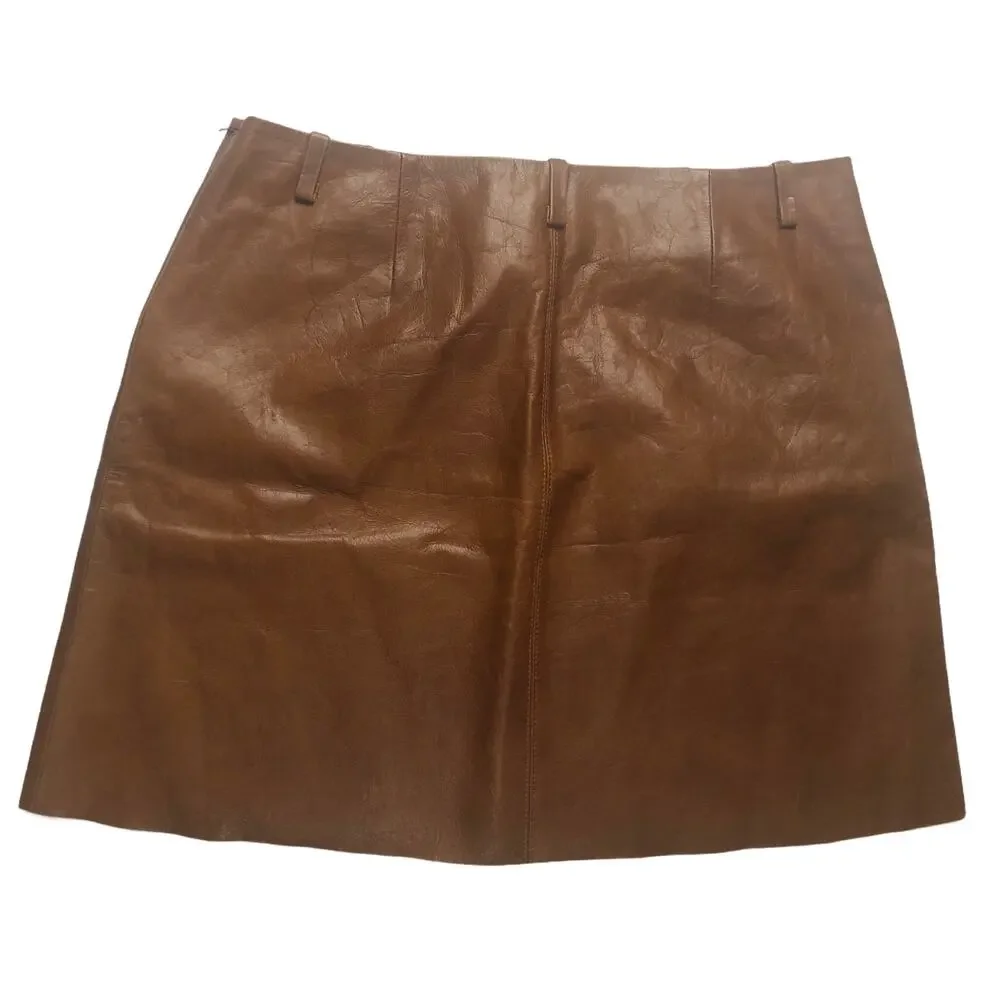 Joie Cognac Felicia Leather Mini Skirt - Size Medium